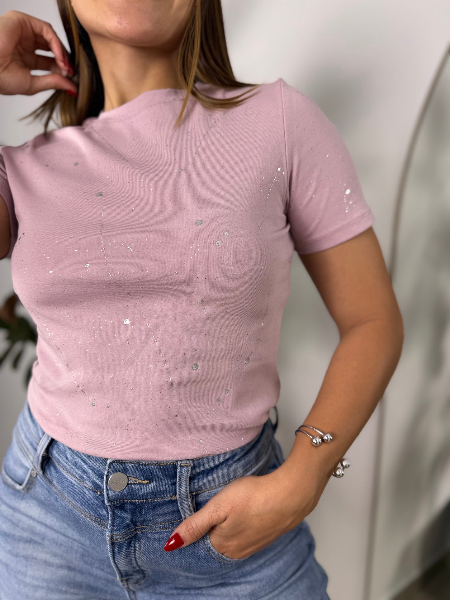 Blusa brillo rosada