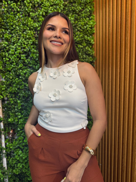 Blusa flores blanca