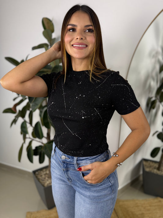 Blusa negra brillo
